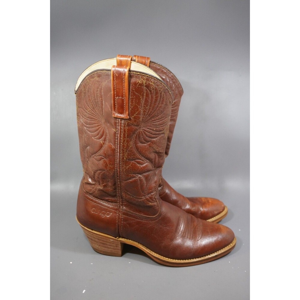 Vintage Dingo 5905 Cowboy Boots 10.5 D Brown Leather Acme Western Stacked Heel